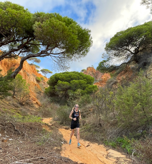 female running in Portugal countryside